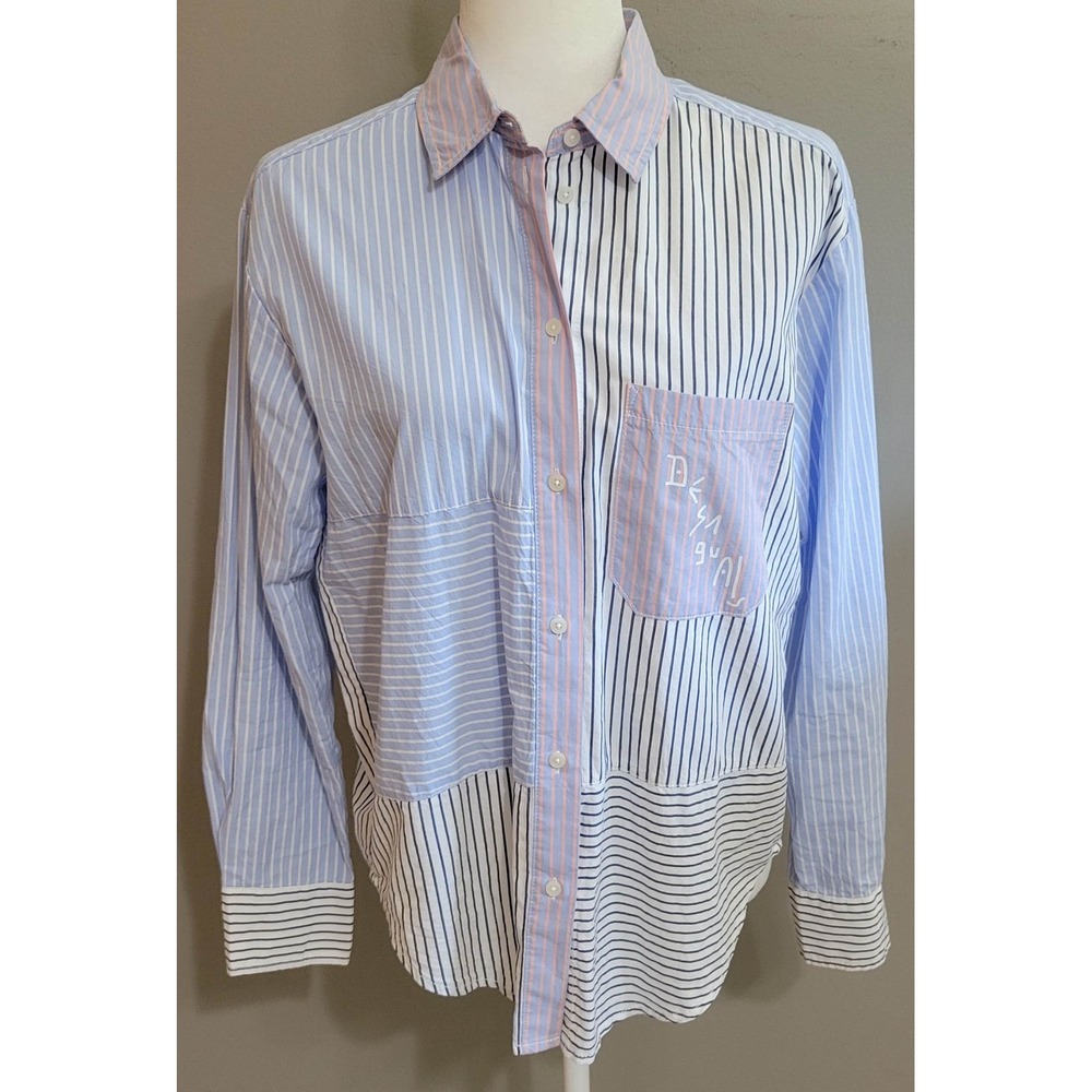 DESIGUAL Multi-Stripe Patchwork Button-Down Shirt